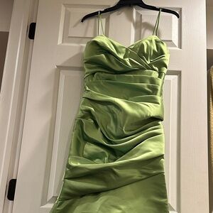 Elegant Satin Ruched Dress in Green